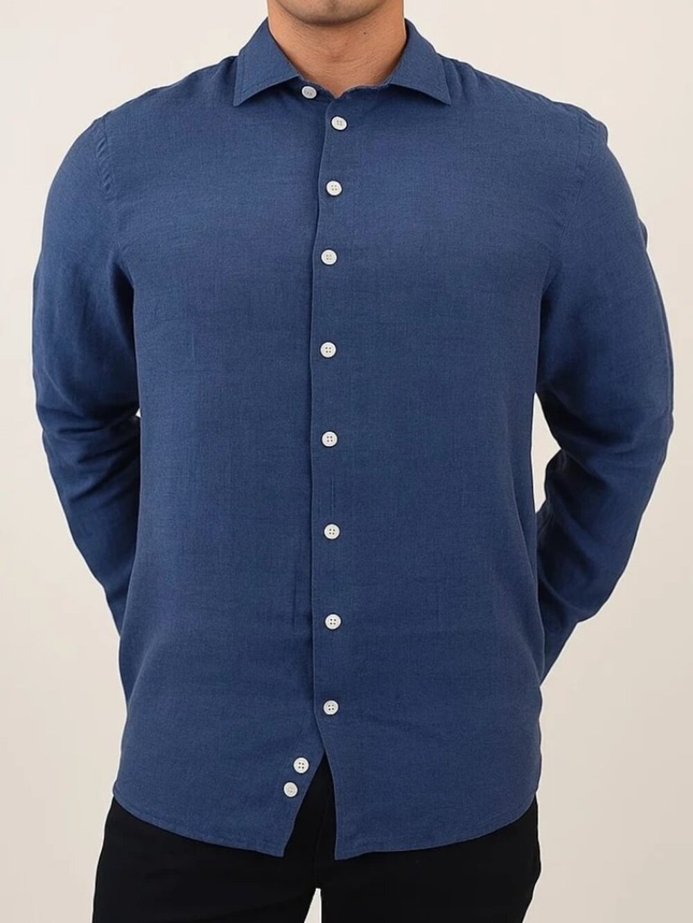 R2 Amsterdam Dark Navy Linen Long Sleeve Shirt/17173